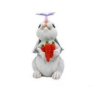 Rabbit Ornament, 21.5cm Resin Bunny Figurine, Solar Garden Statue with LED Butterflies, Auto Glow at Dusk for Patio Lawn Yard Decor