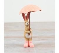 Rabbit Ornament Figurine with Pink Polka Dot Umbrella and Wellies, 16cm