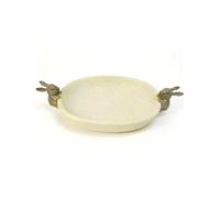 Rabbit Ornamental Bowl Tray Trinket Dish Cream and Brown Rustic Oval Bunny Plate
