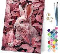 Rabbit Paint by Numbers for Adults, Leaves Paint by Numbers Kits On Canvas, Easy DIY Color Oil Painting Acrylic Paints with Brushes, Hobbies for Adults Women, Home Wall Decor Gifts 20x26 inch Z-4934