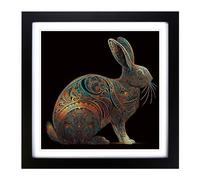 Rabbit Paisley Art Framed Print | 18x18 Inch Black Framed Wall Art | Ready to Hang | Modern Animal Picture | Living Room Bedroom Lounge Office
