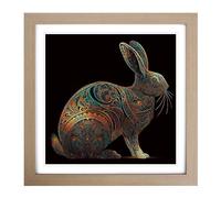 Rabbit Paisley Art Framed Print | 18x18 Inch Oak Framed Wall Art | Ready to Hang | Modern Animal Picture | Living Room Bedroom Lounge Office