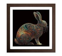 Rabbit Paisley Art Framed Print | 18x18 Inch Walnut Framed Wall Art | Ready to Hang | Modern Animal Picture | Living Room Bedroom Lounge Office