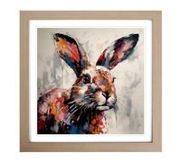 Rabbit Palette Knife Painting No.3 Framed Print | 18x18 Inch Oak Framed Wall Art | Ready to Hang | Modern Animal Picture | Living Room Bedroom Lounge Office