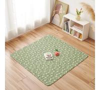 Rabbit Pattern Area Rug - Rustic Soft Non-slip Silicone Quilted Mat, Nordic Cotton Tatami Floor Mat Washable Stain Resistant Rug for Play Room Living Room Bedroom Picnic (Green Rabbit,70x70cm)