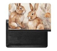 Rabbit Pattern Passport Cover Family Printed Leather Passport Holder Minimalist Front Pocket Slim Travel Wallet Cover Case Lightweight Credit Card Holder for Women Men