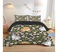 Rabbit Patterns Super King Duvet 7.5 Tog, Soft Reversible Coverless Duvet, Flowers Super King Duvets for All Seasons, Microfiber Double Bed Duvet with 2 Pillowcases (260 * 220cm) -Ad183