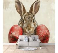 Rabbit Photo Wallpaper Cute Rabbit Boxer Wall Mural Art Wallpaper, Non-Woven Wall Paper, Decoration Poster Picture Mural 200 × 140 cm / 78.7" × 55.1" for livingroom Bedroom
