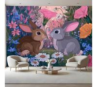 Rabbit Photo Wallpaper Peel and Stick Cartoon 3D Wall Murals 150 x 105 cm | Peel and Stick Photo Wallpaper, Waterproof Large Photo Wallpaper for Living Room Bedroom Dormitory Hotel TV Background Wall