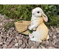 Rabbit Planter Ornament Resin Bunny Decorative Flower Pot Cart Flowerpot Animal Sculpture Patio Decorative Figure Indoor Outdoor Lawn Yard Home Decoration (Beige Rabbit Wheelbarrow)