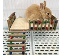 Rabbit Platform with Climbing Ladder, Bunny Perch Cage Toy Wooden Play Gym Stand, Natural Pine Wood Tray for Chinchilla Squirrel Hamster Guinea Pig, Birdcage Toy for Parrot Conure (Small)