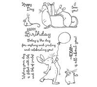 Rabbit Playing Balloon Happy Day Gift Box Mice Dies and Stamps Sets for Card Making Christmas New Metall Die cuts Rubber Clear Stamp Happy Birthday I love you Words Scrapboking Paper Crafting Handmade