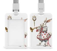 Rabbit Playing The Flute Id Badge Holder with Lanyard, Clear Vertical Card Protector Waterproof, Breakaway Safety Neck Strap, Heavy Duty Name Tag Holder for Nurse Teacher Officer Staff Women Men