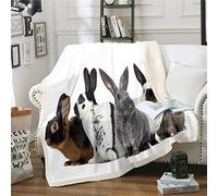 Rabbit Plush Blanket Cute Gray Rabbit Fleece Throw Blanket for Kids Boys Girls 3D Pet Animal Theme Sherpa Blanket Lovely Hare Fuzzy Blanket for Sofa Bed Couch,Single 50x60 Inch