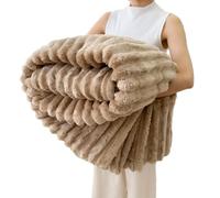 Rabbit Plush Blanket,Warm Thickened Comfortable Sofa Throw Blanket,Fall Winter Weighted Fluffy Bed Throw,Office Nap Blanket (Khaki, 59.06 × 78.74in)