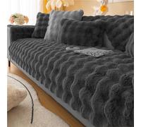 Rabbit Plush Sofa Cover 1 2 3 Seater, Sofa Slipcover Corner L Shape Thick Warm Couch Protector Anti-slip Caravan Seat Cushion Covers for Kids, Pets (Black,W 110cm×L 160cm)