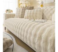 Rabbit Plush Sofa Cover 1 2 3 Seater, Sofa Slipcover Corner L Shape Thick Warm Couch Protector Anti-slip Caravan Seat Cushion Covers for Kids, Pets (Beige,W 70cm×L 180cm)