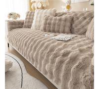 Rabbit Plush Sofa Cover 1 2 3 Seater, Sofa Slipcover Corner L Shape Thick Warm Couch Protector Anti-slip Caravan Seat Cushion Covers for Kids, Pets (Khaki,W 110cm×L 160cm)
