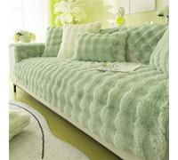 Rabbit Plush Sofa Cover 1 2 3 Seater, Sofa Slipcover Corner L Shape Thick Warm Couch Protector Anti-slip Caravan Seat Cushion Covers for Kids, Pets (Green,45×45cm Zip-Pillowcover)