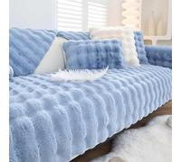 Rabbit Plush Sofa Cover 1 2 3 Seater, Sofa Slipcover Corner L Shape Thick Warm Couch Protector Anti-slip Caravan Seat Cushion Covers for Kids, Pets (Blue,W 70cm×L 180cm)
