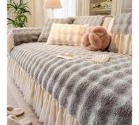 Rabbit plush sofa cover for 1, 2 and 3-seater sofas, non-slip sofa covers,furniture protector, fun fluffy sofa cover from the UK for corner and L-shaped sofas (Light Grey, 120 x 160 cm (divided))