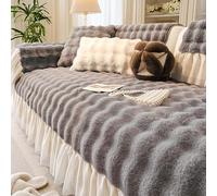 Rabbit plush sofa cover for 1-, 2- and 3-seater sofas, non-slip sofa covers,furniture protector, fun fluffy sofa cover from the UK for corner and L-shaped sofas (dark grey, 110 x 210 cm)
