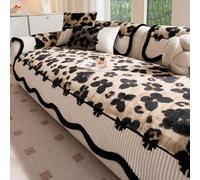 Rabbit Plush Sofa Cover, Warm Cozy Warm Cozy Non-Slip Floral Furniture Protector for Dogs Cats, L Shape Washable Sofa Slipcover Brown 120x160cm/47.24x62.99in