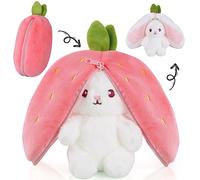 Rabbit Plush Toy, Reversible Bunny Carrot Strawberry Pillow with Zipper, Strawberry Plush Cute Bunny Plushie Toy for Girls Boys Easter Children's Day and Birthday Gifts - Ideal Fluffy Gift