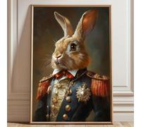 Rabbit Portrait Wall Art Gentleman Animal Canvas Vintage Bunny Painting Victorian Animals Pictures Brown Bunny Artwork Vintage Animal Canvas Funny Rabbit Poster Decor Living Room 16x24inch No Frame