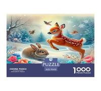 Rabbit Puzzle Deer And Bunny in Snowy Bloom Puzzle for Adults 1000 Piece Impossible Hard Difficult Challenging 70x50cm/1000pcs