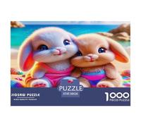 Rabbit Puzzle for Adults 1000 Piece Jigsaw Puzzle Recycled Paper Two Bunnies Cuddle Amid Colorful Treats Fun And Challenging Wall Decoration And Gifts 38x26cm/1000pcs