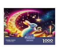 Rabbit Puzzle Game Gifts for Men Women 1000 Piece - Cosmic Bunny Moon Neon Magical Psychedelic The Whole Family Activity for Home Wall Decor70x50cm/1000pcs