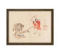 Rabbit Raccoon Chopping Straw 1830s Yamada Hogyokue Artwork Framed Wall Art Print 18X24 Inch