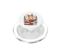 Rabbit Reading Book Graphic Rabbit with Book Floral PopSockets PopGrip for MagSafe