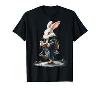 Rabbit Reading Book Wandering Motif Animal Artwork Rabbit T-Shirt