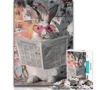Rabbit Reading The Newspaper 1000 Piece Jigsaw Puzzles for Teenagers,Toys Educational Games Stress Relieving Suitable for Desktop Decoration (38x26cm)