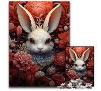 Rabbit Red Flowers Jigsaw Puzzles for Adults 1000Piece Jigsaw Puzzles for Adults Family Activity DIY Home Decor 1000 PCS(75x50cm)