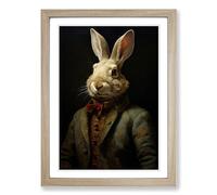 Rabbit Renaissance Framed Print | A2 Oak Framed Wall Art | Ready to Hang | Modern Animal Picture | Living Room Bedroom Lounge Office