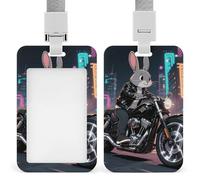 Rabbit Riding Motorcycles Id Badge Holder Retractable Badge Holders Heavy Duty Plastic Id Card Holder with Lanyard Waterproof Name Tag Sleeve for Nurses, Teachers, Office Professionals