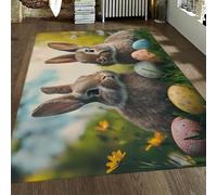 Rabbit Rug 60x120cm Cute Bunny Easter Small Rugs for Bedroom Green Grass Colorful Egg Decoration Floor Mat Soft Washable Non Slip Indoor Mats Spring Home Decor Carpet for Living Room Farmhouse