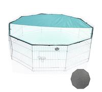 Rabbit Run Playpen Galvanised by Cozy Pet 10 Panels 76.5 x 76.5 inch's with Heavy Duty Floor and Protective Cover Guinea Pig Pen, Dog Puppy Cage Ferret Play Pen RR12 + Floor