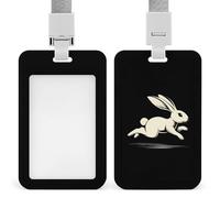 Rabbit Running ID Badge Holders with Lanyard Vertical Sliding Card Protector for Office Factory Hospital
