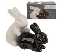 Rabbit Salt and Pepper Shakers Set Ceramic Bunny Cruet Pair Black and White Novelty Table Seasoning Pots Kitchen Dining Decor Gift for Home Easter Wedding Housewarming