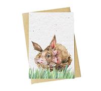 Rabbit Seed Card Plantable Lavender Easter Card Handmade A6 - Bunny in Basket