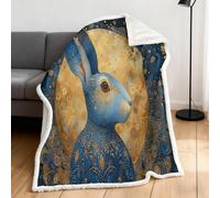 Rabbit Sherpa Fleece Throw Blanket, Full Moon Paisley Sherpa Fleece Blanket, Soft Warm Reversible Plush Blankets for Sofa, Bed, Couch or Car (150x180cm)