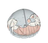 Rabbit Shower Cap Cute Easter Bunny in Umbrella Raindrop Butterfly Flower Large Bath Caps for Women Men Girls Long Hair Waterproof Reusable Hats Grey Pink