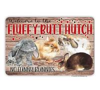 Rabbit Sign Fluffy Butt Hutch farm decor metal tin wall art gift bunnies plaque home decor