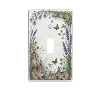 Rabbit Single Light Switch Cover Plate, Country Nature Butterfly Lavender Spring Green Plastic Standard Size Decorative Wall Plates for Living Room Bedroom Home Office Decor (Single)