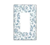Rabbit Single Rocker Light Switch Cover, Spring Floral Butterfly Flower Spring Blue Plastic Standard Size Decorative Wall Plates for Home Living Room Bedroom Bathroom Decor