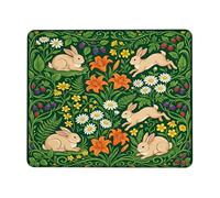 Rabbit Small Mouse Pad, Spring Floral Lily Chrysanthemum Spring Green Square Rubber Smooth Portable Cloth Mousepad Desk Decor for Office Home Dorm Laptop Square 8x10 Inch